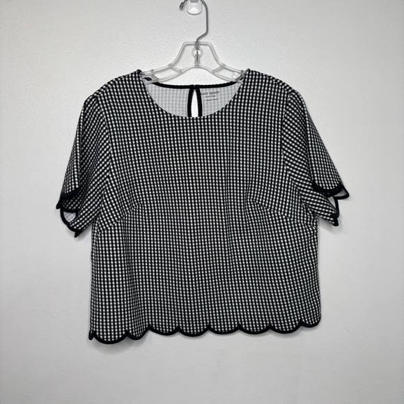 Kate Spade Jazzy Gingham Scalloped Ponte Top Black White Women’s Large L - Picture 3 of 8